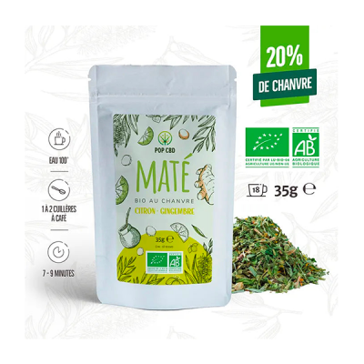 MATÉ CBD BIO : CITRON GINGEMBRE 20% CHANVRE