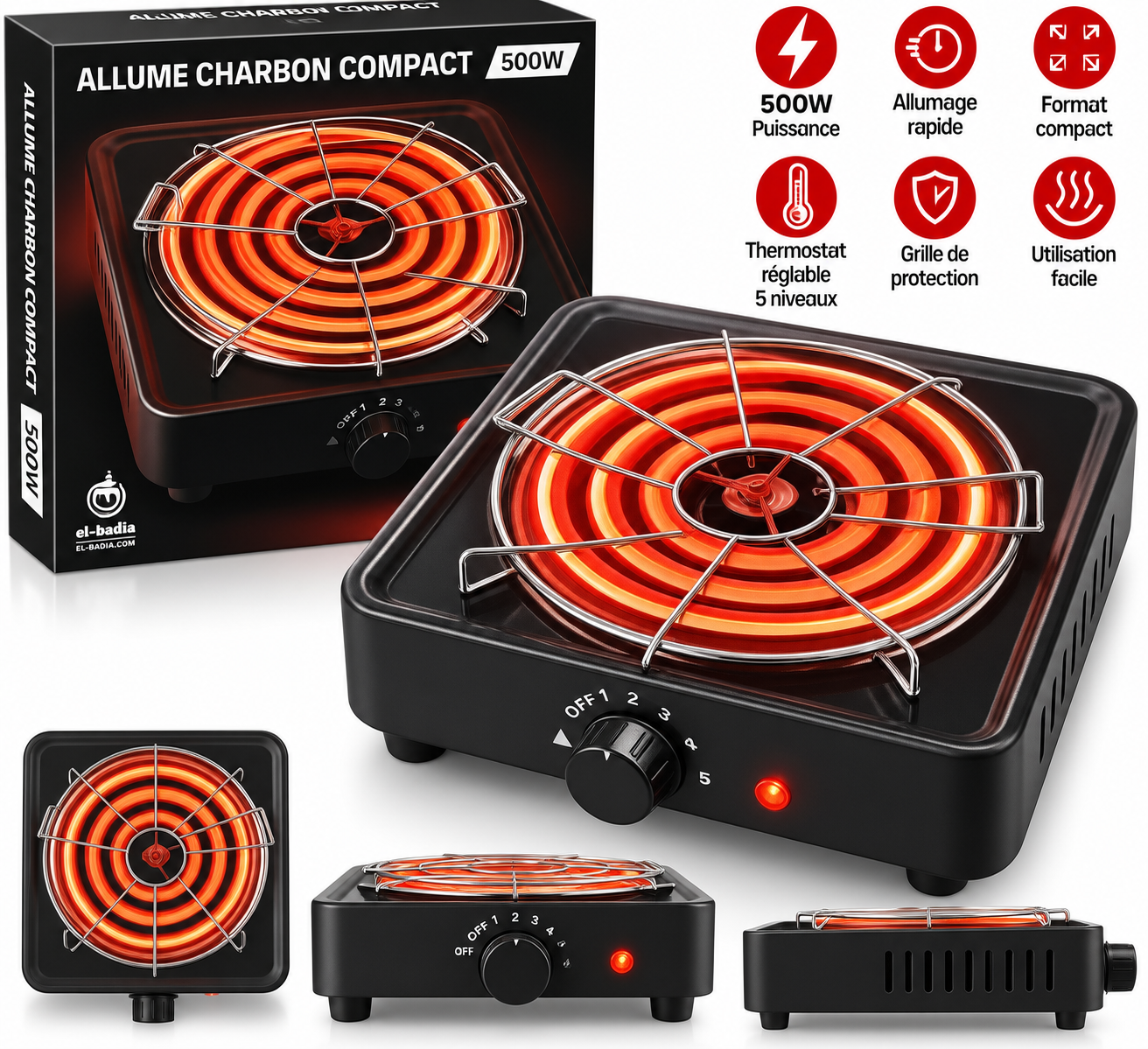PLAQUE ALLUME CHARBON 500W EL BADIA
